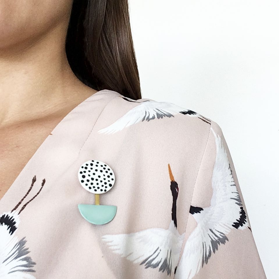 Porcelain brooch - Mendini - Dots and mint（国内発送）