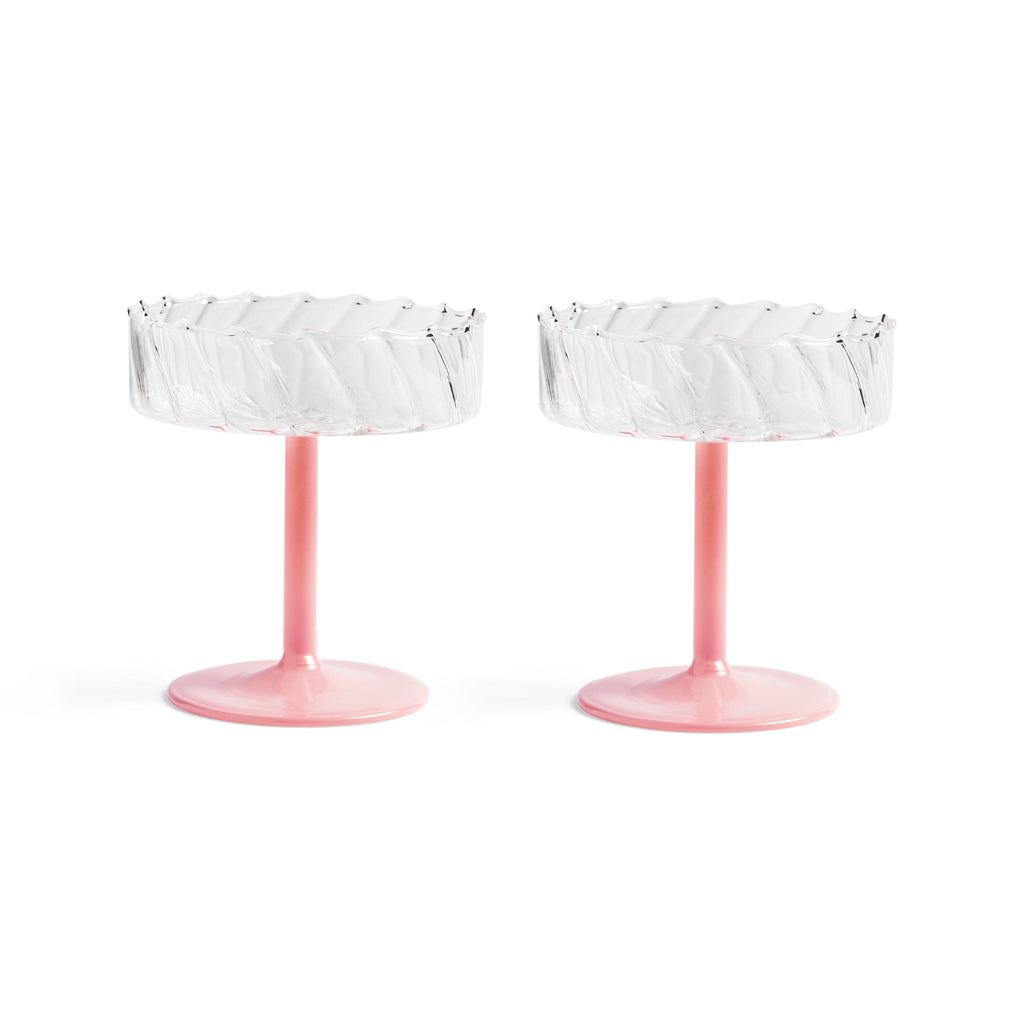 Glass - Coupe twirl - Pink - Mint - Set of 2