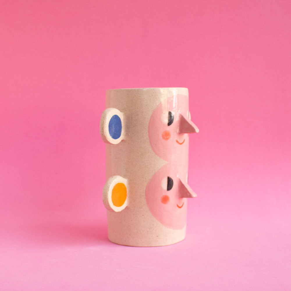 Ceramic Vase - Double Face with Orange & Blue Ears