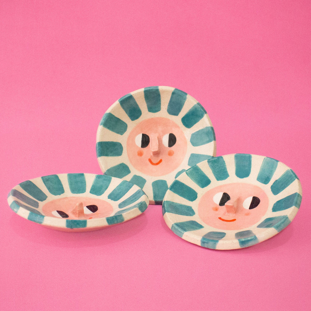 Ceramic Trinket Dish - Happy Sun Teal